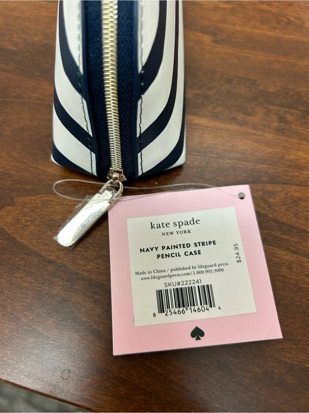 kate spade Navy and White Striped pencil Pouch